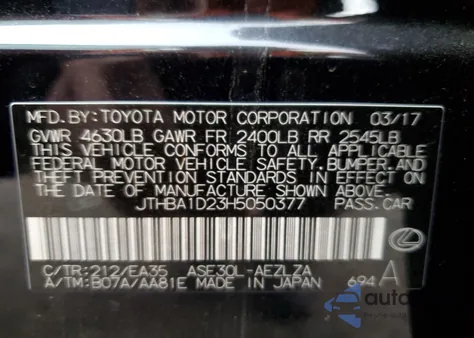 2017 Lexus Is 200T from USA, damaged, VIN JTHBA1D23H5050377